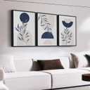 Large Framed Boho Wall Art, Mid Century Botanical Line Art, 16"x24"x3 | Blue Gray Abstract Canvas Prints, Modern Minimalist Geometric Pictures for Living Room Bedroom Kitchen Office Decor