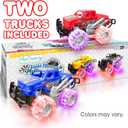 Light-Up Monster Truck Toys (2-Pack) Push-&-Go Cars with Glowing Wheels Birthday Gift for Toddlers, Boys & Girls Ages 3+ Durable Friction-Powered Trucks Batteries Included