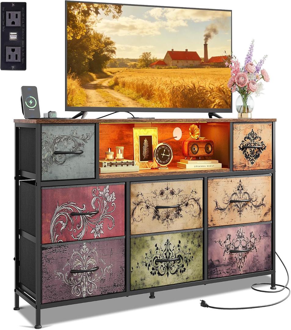 WLIVE LED Dresser TV Stand for 55 Inch TV, 8 Drawers, Pattern