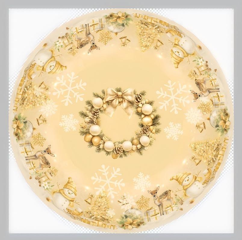 Yanstar Christmas Tablecloth Golden Christmas Pattern - 60x60in Holiday Dining Decor (152x152cm) Wrinkle & Stain Resistant Polyester