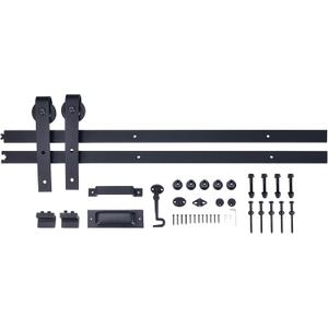 6.6FT Black Sliding Barn Door Hardware Kit with Handle, Pre-Drilled Ready to Assemble, Waterproof PVC Coating, Furniture Slider