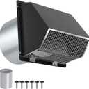 8 Inch Wall Vent Hood Wall Exhaust Vent Cover Outdoor Hooded Wall Vent with Screen and Damper,Wall Vent Cover Cap Exterior Air Exhaust for Kitchen Range Hood HVAC Duct Dryer Vent,Galvanized Steel