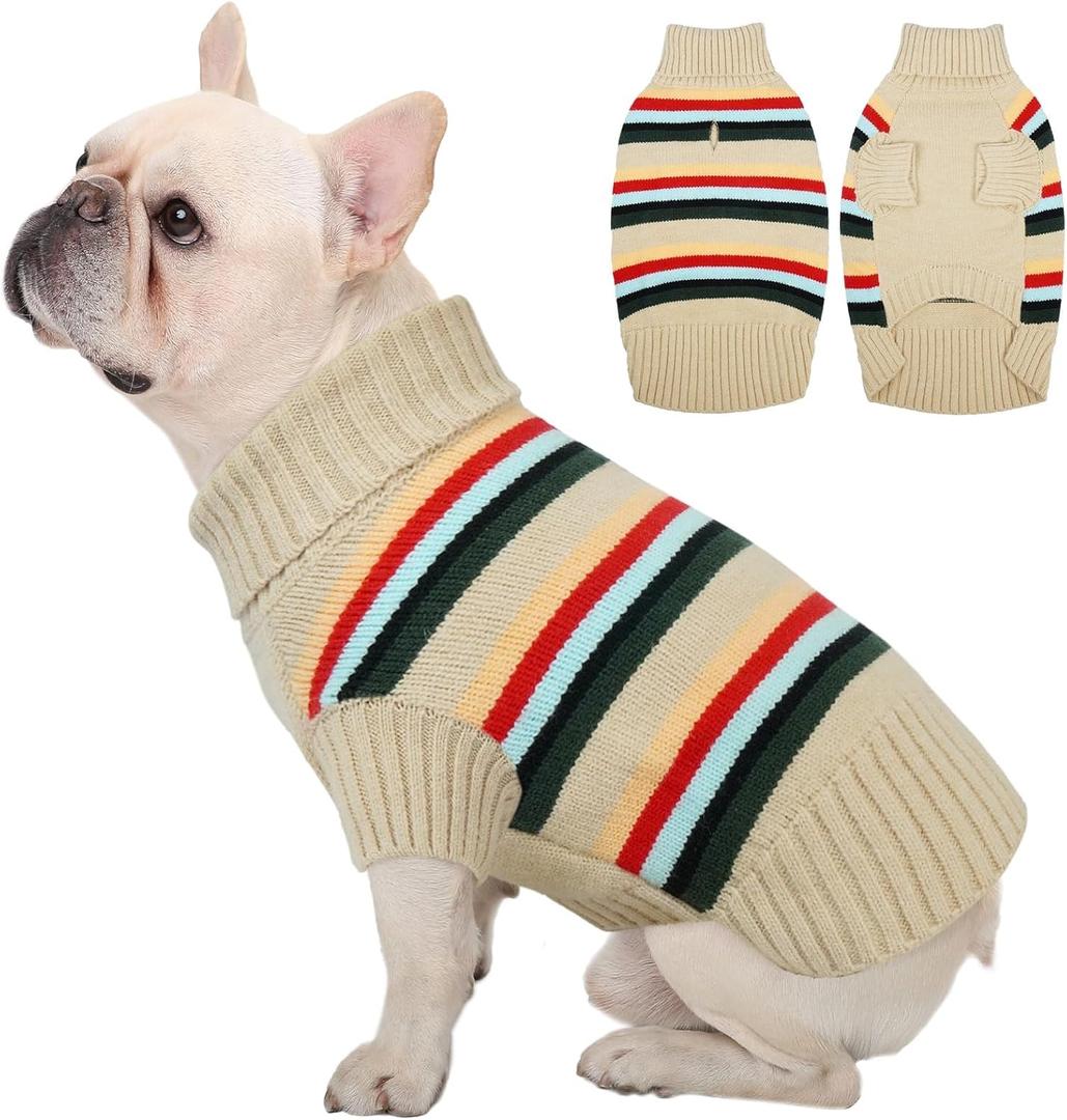 Kuoser Dog Sweater, Dog Sweaters for Medium Dogs, Doggie Sweater Christmas Clothes, Winter Coat Apparel Cable Knitwear, Pet Sweatshirt Outfit for Frech Bulldog, Boston Terrier, Apricot L (L (Chest: 20.9'' / 53cm))