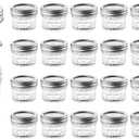 Mason Jars with Glass Lids 4 oz - Nellam Small Canning Jelly Jar Wide Mouth in Quilted Crystal for Airtight Kitchen Storage, Baby Food, Party Favors - Freezer & Microwave Safe - Set of 24, Silver