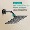 Square Rain Shower Head, High Flow Stainless Steel,Work with any decorative styleAll Metal Rainfall Shower Head(Matte Black, 6 inch)