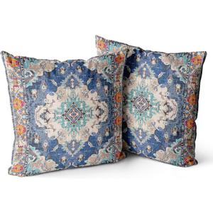 Snycler Boho Throw Pillow Covers 18x18 inch Set of 2 Boho Rug Carpet Double Sided Pattern Cotton Soft Pillow Case Cushion Cover Pillowcase for Couch Sofa Bed Decorative (Blue)