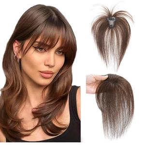 viviaBella Hair Toppers, Clip in Bangs Real Human Hair with high cranial top for volume Light and airy French bangs for women for Daily Wear (Medium Chocolate Brown, 3D French Bangs 1.57"X2.36")