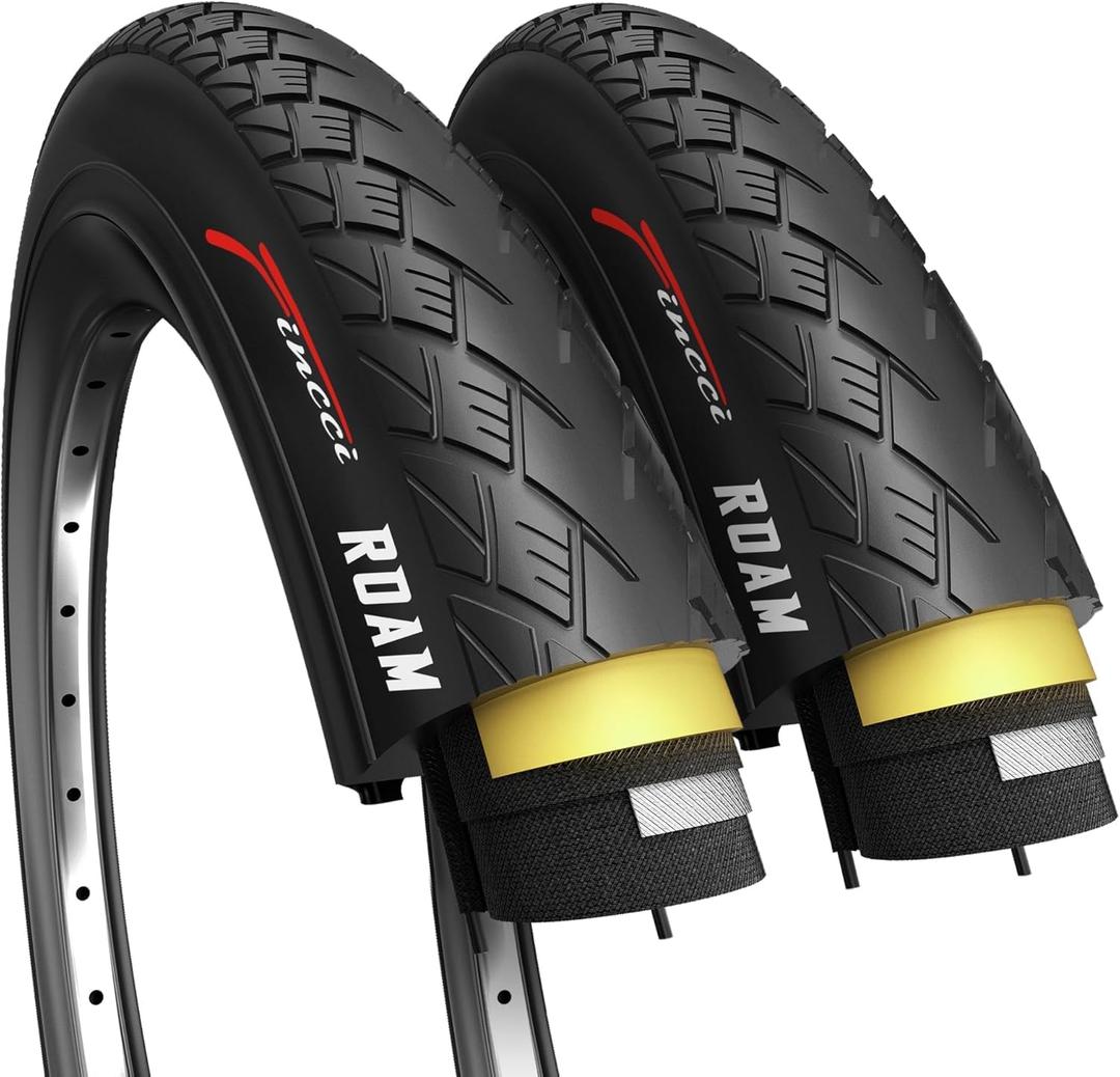 Fincci Roam 700 x 32c Foldable Bike Tires with Anti-Puncture Protection 1mm Nylon 32-622 Pack of 2 for Electric, Road & Hybrid Bicycles