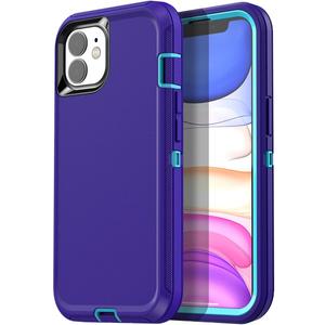 AICase for iPhone 11 Case (6.1"), Heavy Duty Drop Protection Rugged Shockproof/Drop/Dust Proof 3-Layer Protective Durable Phone Cover for iPhone 11, Purple (Purple/Pool Blue)