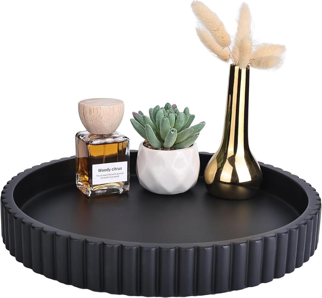 Emma & Ella Round Decorative Tray for Coffee Table Decor  Concrete Round Tray Home Decor  Circle Centerpiece Bandejas Decorativas for Living Room, Ottoman, Vanity, or Entryway (Black)
