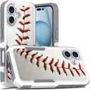 Case for iPhone 16, Baseball Sports Pattern Shock-Absorption Hard PC and Inner Silicone Hybrid Dual Layer Armor Defender Case for iPhone 16