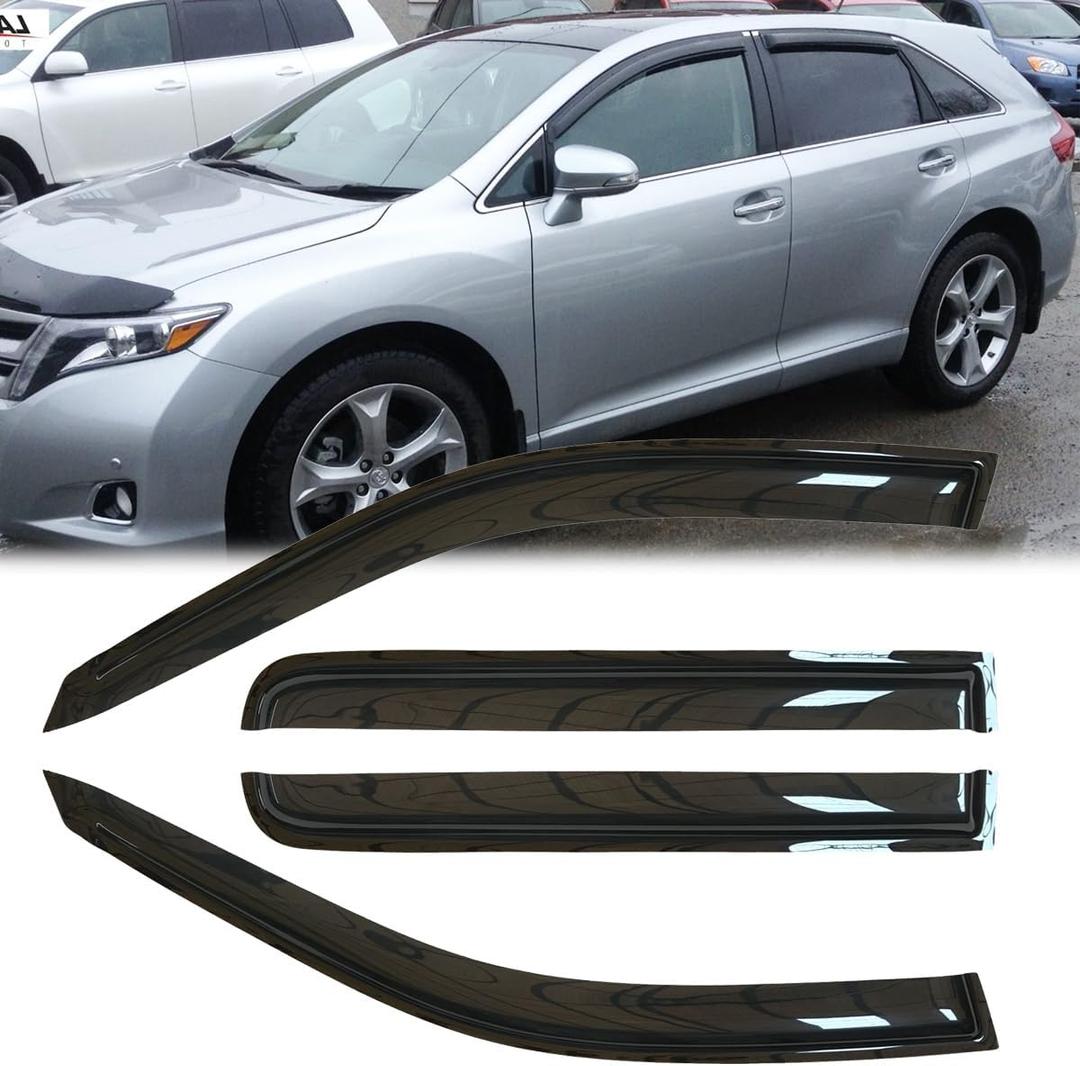 4pcs Extra Durable Tape-on Window Visor Fit for 2009-2016 Toyota Venza,UV Protection Rain Guard,Original Vent Wind Deflector, Dark Smoke,Out-Channel Style 94162