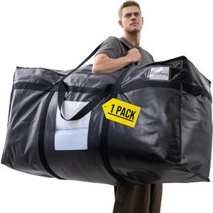 TAILI 69 Gallon Extra Large Storage Bags, XXL Black Heavy Duty Moving Bags For Storage with Visible Window, Wrap Around Handles, Totes for Space Saving, Alternative to Moving Boxes (1 Pack)