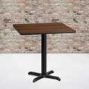 Flash Furniture 30" Square Table and 22x22 X-Base, Walnut, 30"W x 30"D x 31.13"H