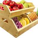 2-Pack Stackable Vegetable Storage Bins, Kitchen and Pantry Organizers and Storage Baskets, for Fruit, Vegetable, Produce, Bread, Potato Onion and Snacks, Bamboo Kitchen Storage Containers (14 inche)