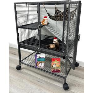 Deluxe Two Tiers Small Animal Critter Cage Tight 1/2-Inch Bar Spacing Water Bottle Food Bowl Feisty Ferret Hammock Chinchilla Rat Mice Squirrel Rabbit Sugar Glider Easy Clean Pull Out Grate Tray