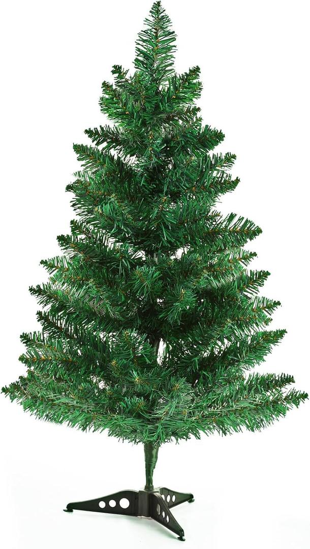 2FT Artificial Christmas Tree Tabletop Christmas Tree with Plastic Stand Mini Xmas Pine Tree for Party Supplies Indoor Outdoor Holiday Home Decoration (Green)