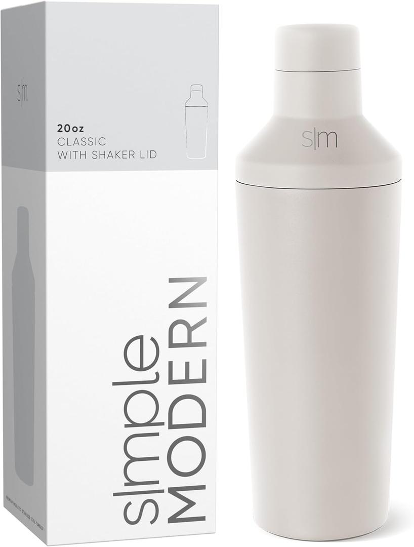 Simple Modern Cocktail Shaker Set with Jigger Lid | Stainless Steel Boston Shaker Insulated Martini Mixer for Mocktails | Gifts for Men Women Him Her | Classic Collection | 20oz | Almond Birch (-Almond Birch (Matte Powder Coating))