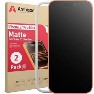 Ambison 2 Pack Matte Screen Protector for iPhone 17 Pro Max 6.9inch 2025 Tempered Glass, ,Scratch Resistance Military Grade, Anti Glare & Anti Fingerprint, No Bubbles, Smooth as Silk, Easy Installation Frame