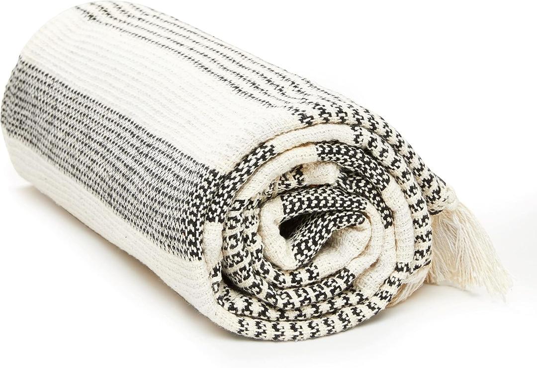 Americanflat 50x60 Throw Blanket - Soft and Breathable Cotton Throw Blanket for Couch, Bed, Chair - Decorative Blankets Perfect for Home, Office, or Outdoor Use - Black and White Stripe Design