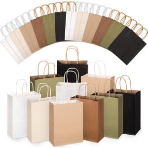 Skyygemm 32 Pcs Paper Gift Bags Bulk with Handle, 6.3 x 3.2 x 8.6 Inch Assorted Colors Kraft Goodie Candy Treat Gift Wrap Bags for Carnival Valentine Birthday Party Favor(Boho Color)