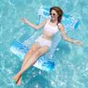 SLOOSH Hammock Pool Floats Adults, 4-in-1 Multi-Purpose Inflatable Pool Floaties PVC Water Hammock Lounge (Tropical Leaves-Blue)