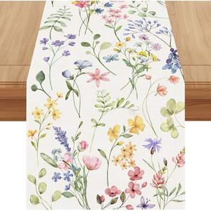 Watercolor Flowers Spring Table Runner Spring Summer Easter Flower Floral Home Kitchen Dining Room Table Decorations 13x72 Inch