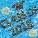 Sumind 14 Pcs Class of 2026 Pool Float Decorations, 15 x 20 Inch Inflatable Letters Set, Glitter Prom Party Decor with Grad Cap & Ball for Grad Pool Party, Photo Props, Graduation Games (Black Gold)