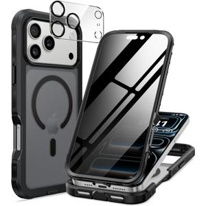 Seacosmo for iPhone 17 Pro Max Case, Full Body Bumper with Built-in Tempered Glass Privacy Screen and Camera Lens Protector, Compatible with MagSafe, Shockproof 17 Pro Max Phone Case 6.9", Black Matte