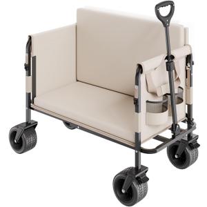 VEVOR 3-in-1 550lbs/220L Large Collapsible Folding Wagon, Convert to Bench, Foldable Beach Wagon with Wheels for Sand, Outdoor Utility Wagon for Groceries, Camping, Sports, Shopping