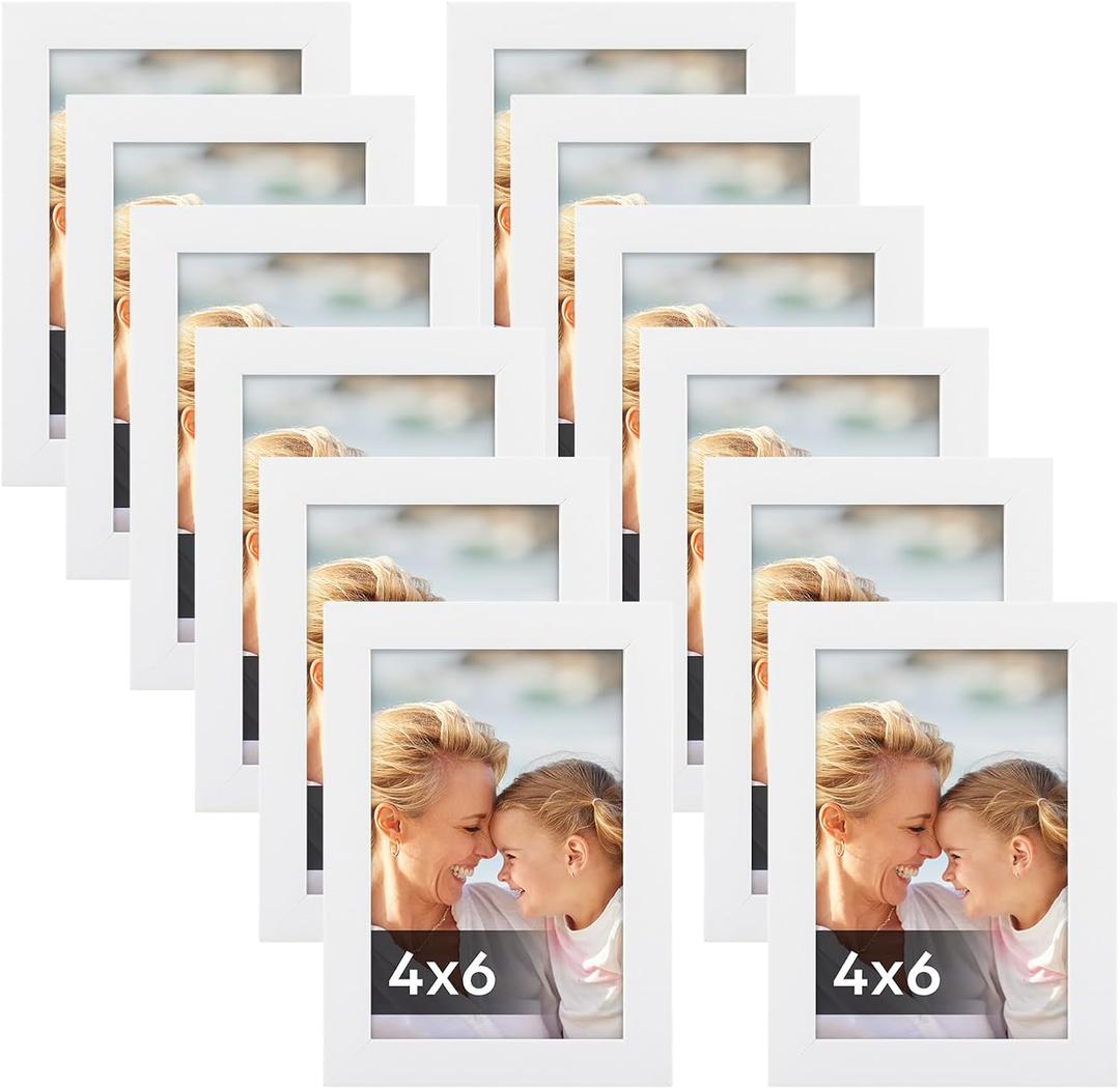 Lyeasw 4x6 Picture Frames White 12 Pack, Multi 4 by 6 Photo Frame with HD Glass for Wall Mount or Tabletop Display