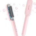 wavytalk Ionic Hair Straightener Brush, Hair Straightening Comb with Negative Ions, Anti-Scald Ceramic Flat Iron Comb Fast Heating for Home Salon, Dual Voltage Pink.