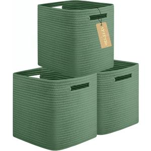 OIAHOMY Storage Cubes, 13 Inch Cube Storage Organizer, Collapsible Storage Bins, Baskets for Organizing, Storage Bins for Shelves-Green, 3-PACK