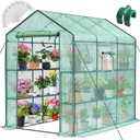 Greengro Greenhouse, 57 x 85 x 76'' Greenhouses for Outdoors, Portable Greenhouse Kit with Mesh Side Windows, PE Cover, 8 Shelves, Heavy Duty Walk in Green House for Backyard Garden Indoor Outside