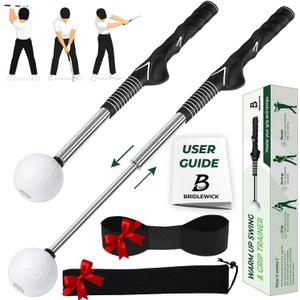 Bridlewick Retractable Golf Swing Training Aid – Telescopic Golf Click Stick with Grip Trainer for Beginners – Best Indoor Golf Swing Trainer, Practice Club and Daily Warm-Up Tempo – Right Handed