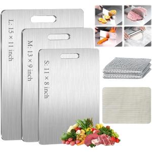 Titanium Cutting Board Set of 3, 100% Pure Titanium Cutting Boards for Kitchen, Double Sided & Food-Grade, Cutting Mat Sets for Meat Fruit & Vegetable