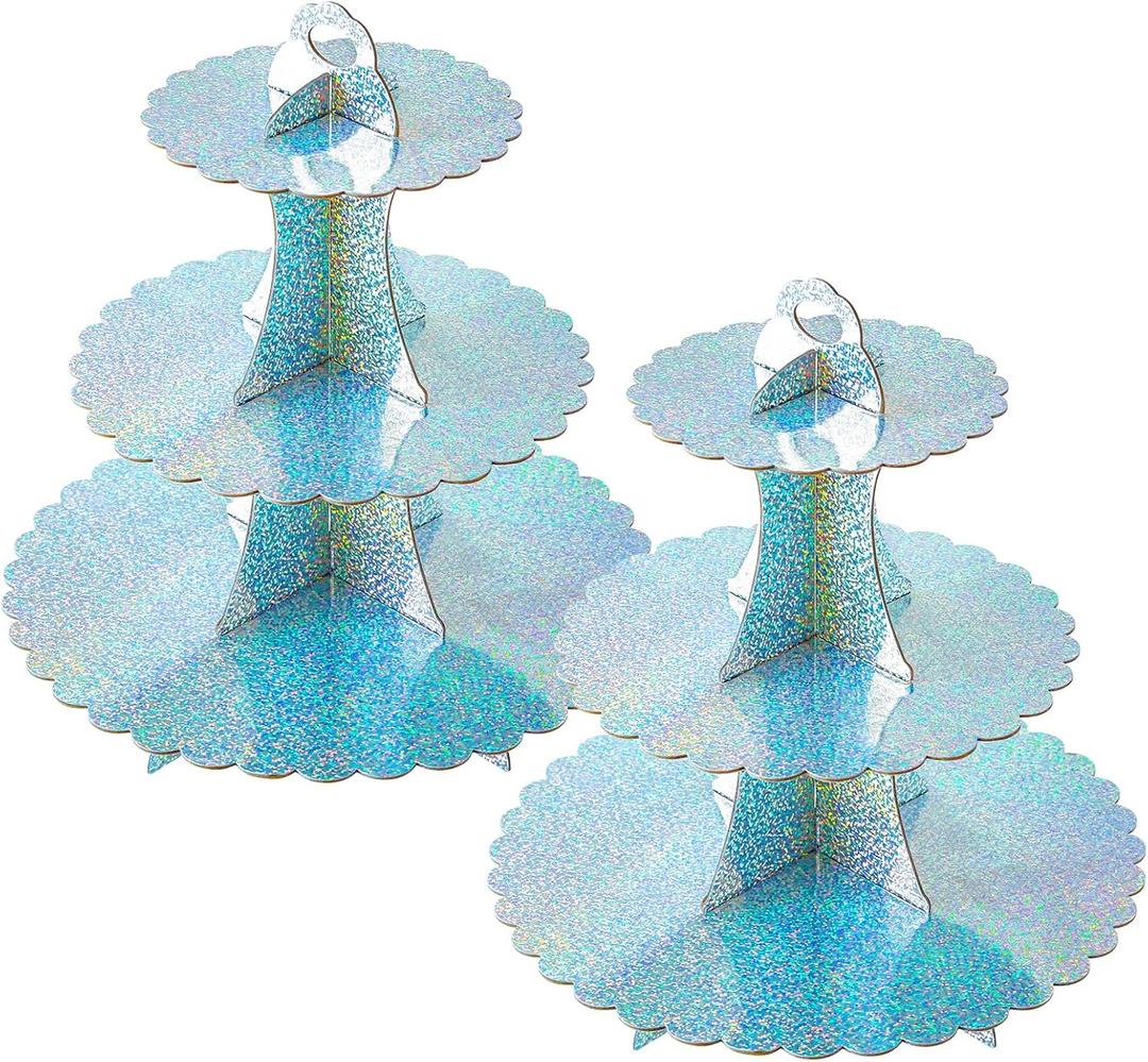 Soleebee 3-Tier Cupcake Stand, Cardboard Cupcake Tower, Dessert Cup Cake Stand Tower for Birthday Wedding Party Decoration, Cupcake Tier Stand 2 Set (Glitter AB Color)