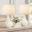 Seealle Modern Ceramic Table Lamps for Night Stands - Bedside Lamps Set of 2 for Nightstand, 19.4" White Bedroom Lamp for Living Room Cute Desk End Table Office Guest Room Dresser Rocker Swtich