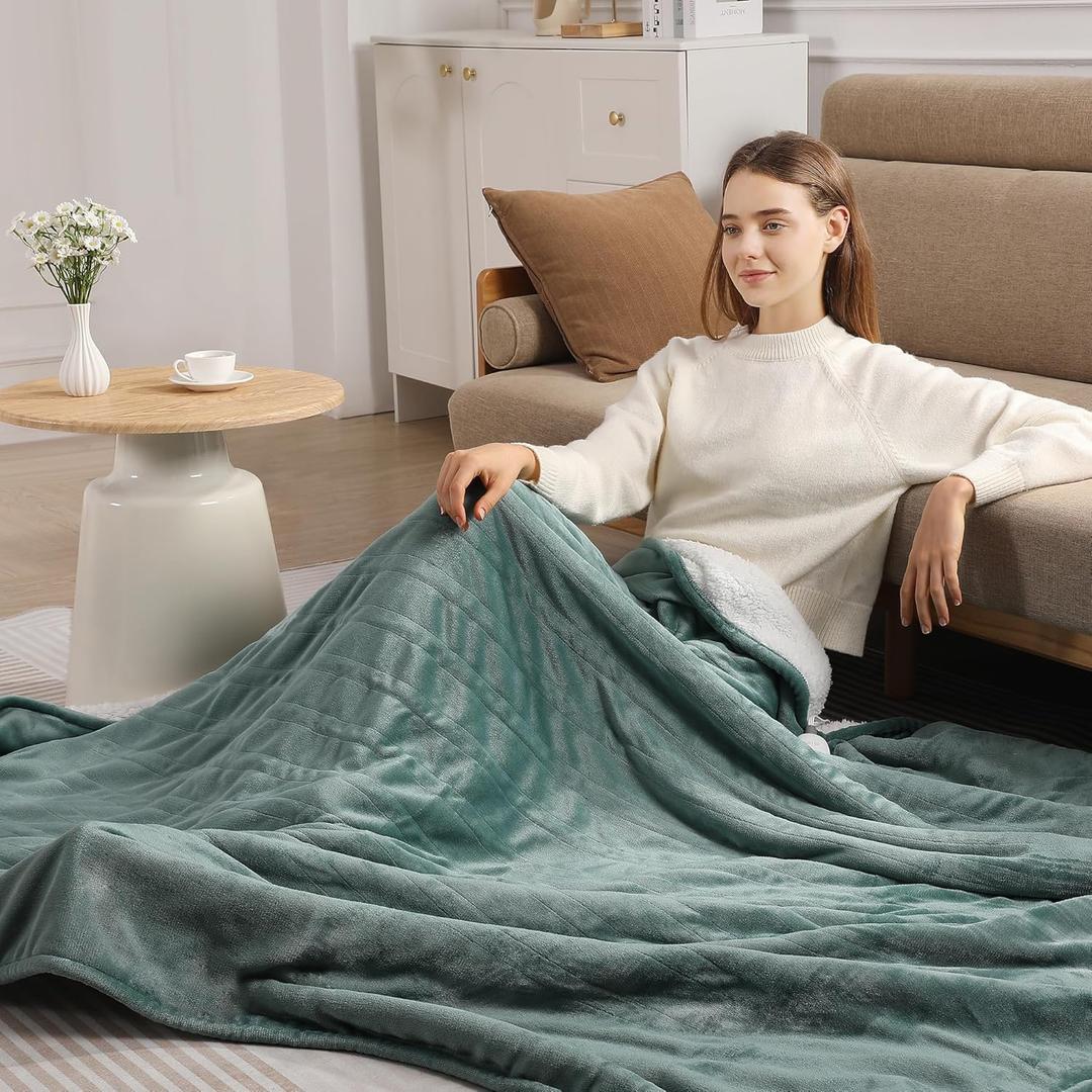 King Heated Blanket 100''X90'', Ultra Soft Silky Flannel & Fluffy Sherpa Heating Blanket Dual Control with 5 Heat Levels & 10 Hrs Timer, ETL Certified & Overheat Protection, Machine Washable (05-hunter Green)