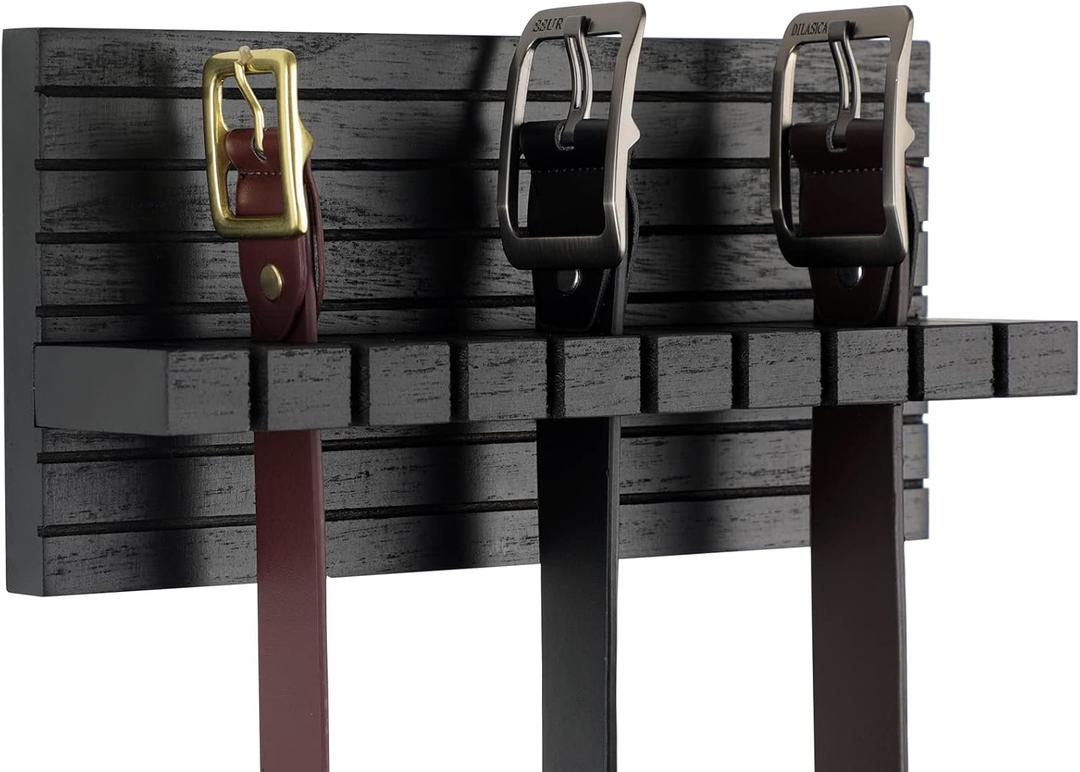 Belt Organizer for Closet, Belt Hanger Wall Mounts to Hold 9 Belts Without Slipping, Space Saving Belt Rack for Closet Organization Includes Mounting Hardware (11.8 x 5.5 x 2.5) (Black)
