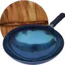 cast iron wok with lid,14 inch woks & stir-fry pans nonstick, chinese traditional pans for open fire, large cookwares, cooking, bbq, grill, camping, blue carbon steel pre-seasoned wok (36cm)