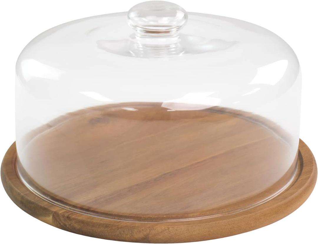10.2''Glass Dessert Dome with Base, 11.8"Decorative Cake Tray with Glass Dome Cover, Cake Fruit Display Server Tray for Kitchen, Birthday, Weddings, Appetizer Dessert & Cheese Serving Platter