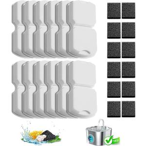 Cat Water Fountain Filters: 12Pack Replacement Pet Fountain Filter of 12 Carbon Filters & 12 Sponges - Use for HOOISE 74oz Automatic Pet Fountain Cat Water Dispenser S15/S15-Pro/S15-Plus