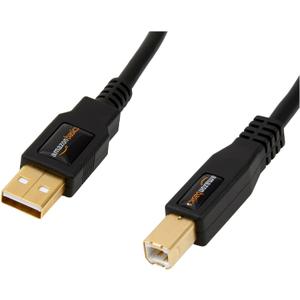 Amazon Basics USB-A to USB-B 2.0 Cable for Printer or External Hard Drive, Computer Compatible, Gold-Plated Connectors, Black, 6 Foot