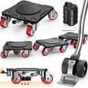 Heavy Duty Furniture Movers with 5 Wheels & Parking Function Carbon Steel Panel Furniture Dolly Set with Lifter, 360 Rotating Casters for Easy Moving, Max Load 2200 LBS