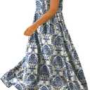 Women's Summer Casual Loose Dresses Cotton Boho Floral Midi Dress for Women Beach Vacation with Pockets HD1, M