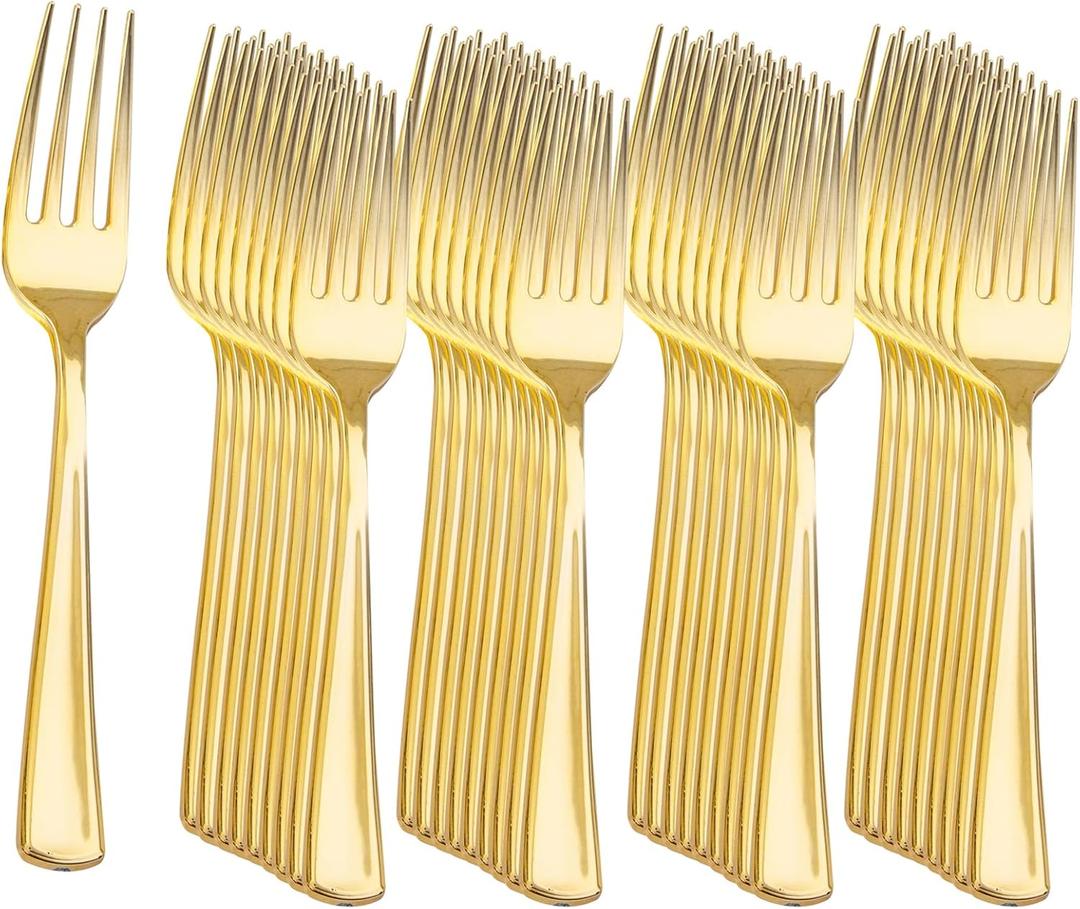 Liacere 360Pcs Plastic Forks - Heavyweight Forks - 7 Inch Heavy Duty Gold Disposable Forks- Gold Plastic Silverwar Perfect For Parties & Weddings & Thanksgiving & Restaurants And Daily Using