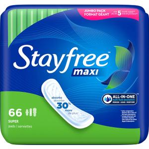 Stayfree Maxi Pads for Women, Super - 66 Count & Carefree Panty Liners