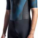 Santic Men’s Short Sleeve Triathlon Suit – One-Piece Tri Suit with Padding & Rear Pockets, Quick-Dry Performance Swim Bike Run Triathlon Gear for Training & Racing,Green L