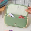 Large Pencil Pouch Big Pencil Case Big Capacity Aesthetic Pen Cosmetic Bag Pen Stationery Organizer Simple, College Office Home Travel Storage Bag (Beige)